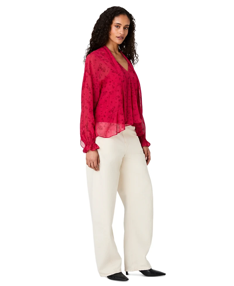 French Connection Women's Marina Long-Sleeve V-Neck Chiffon Top