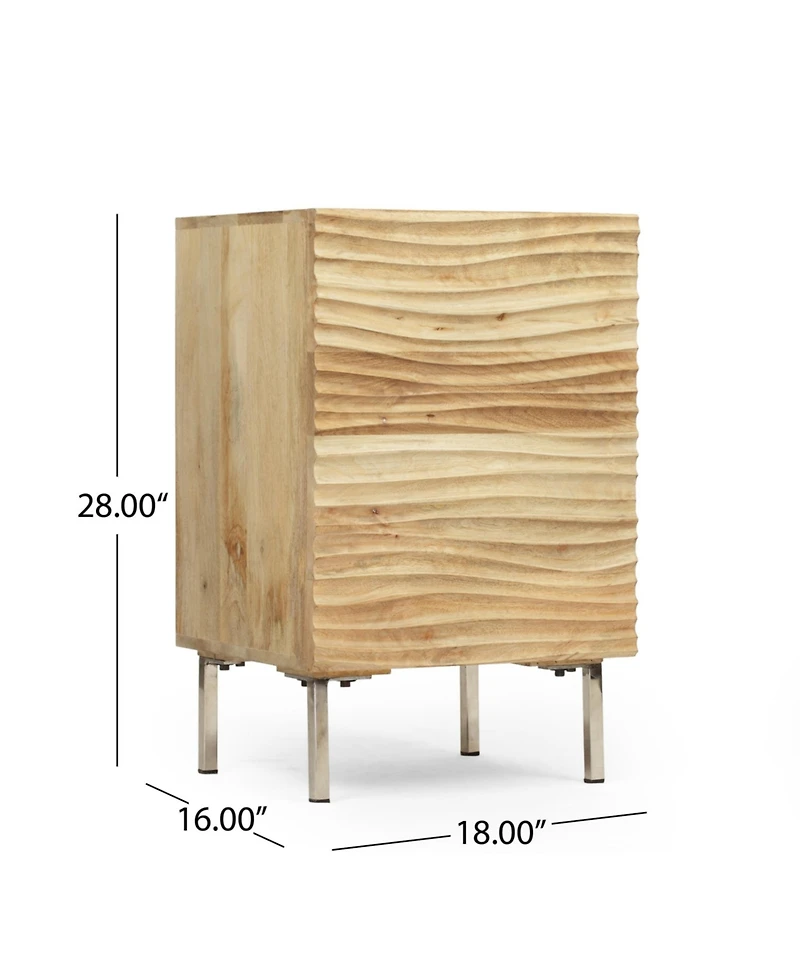 Flynama Modern Mango Wood Nightstand with Cabinet Door, 1 Shelf Bedside Table, Handmade Accent Side Table with Iron Legs