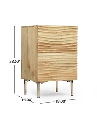 Flynama Modern Mango Wood Nightstand with Cabinet Door, 1 Shelf Bedside Table, Handmade Accent Side Table with Iron Legs