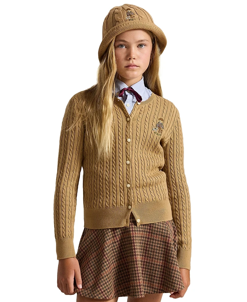 Polo Ralph Lauren Girls' 7-16 Bear Mini-Cable Cotton Cardigan