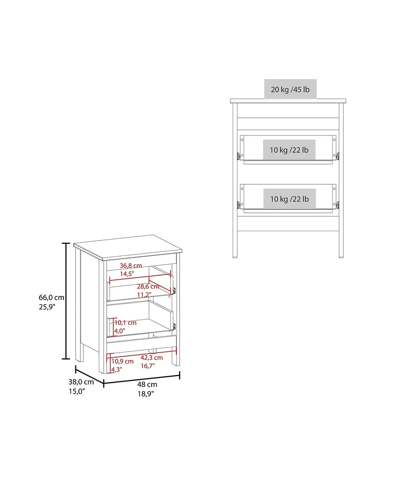 Flynama 2-Drawer Modern Nightstand, Engineered Wood