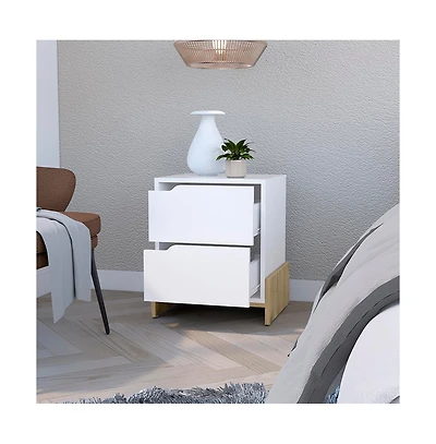 Flynama Macadamia 2-Drawer Nightstand with Sturdy Base