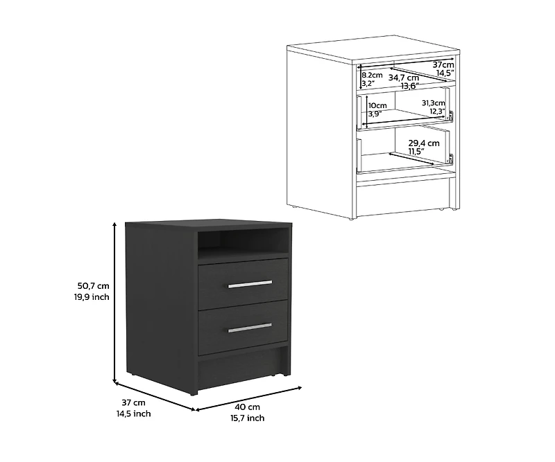 Flynama Nightstand with 2 Drawers and Open Shelf