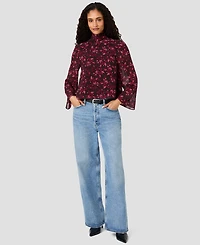 French Connection Women's Marina Chiffon Bow Long-Sleeve Mock-Tie Neck Floral-Print Blouse