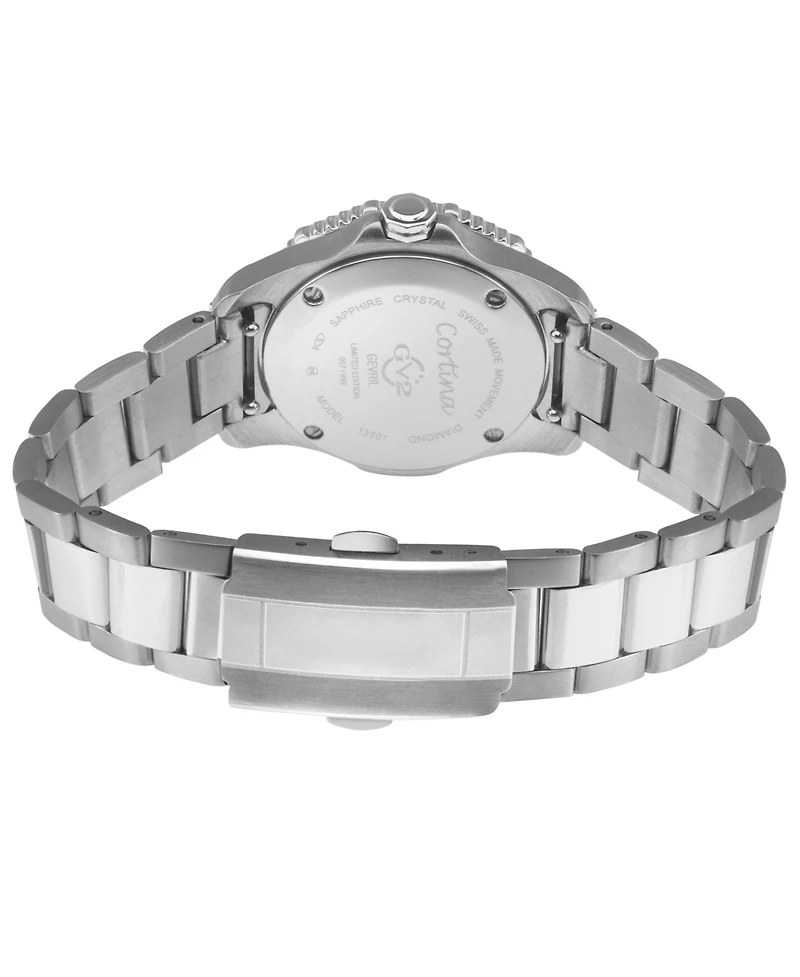 GV2 by Gevril Women's Cortina Swiss Quartz Silver Stainless Steel Bracelet Diamond Watch