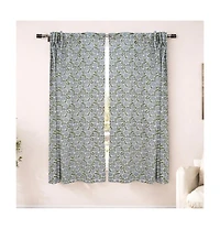 Fabdivine Bohemian Floral Handmade Linen Curtain Nature Block Print Window Panel Rajat