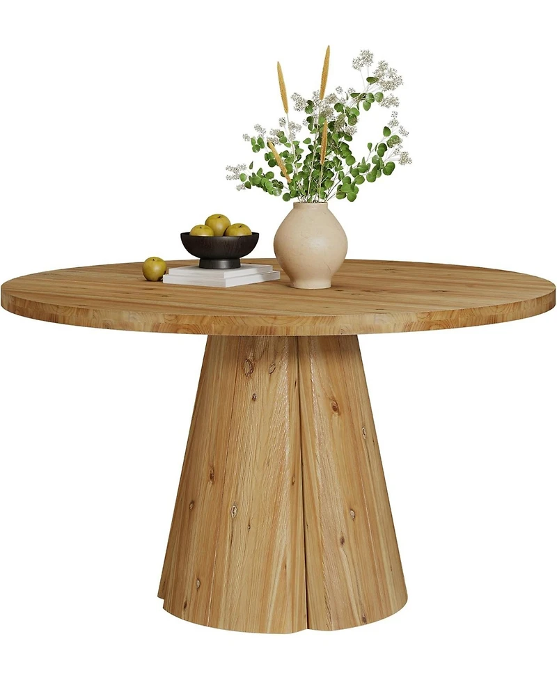 Tribesigns 47.24" Round Solid Wood Dining Table for 6,Farmhouse Kitchen Table with Pedestal Base,4-6 Person Wooden Dinner Table for Dining Room