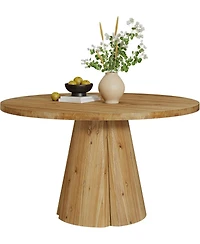 Tribesigns 47.24" Round Solid Wood Dining Table for 6,Farmhouse Kitchen Table with Pedestal Base,4-6 Person Wooden Dinner Table for Dining Room