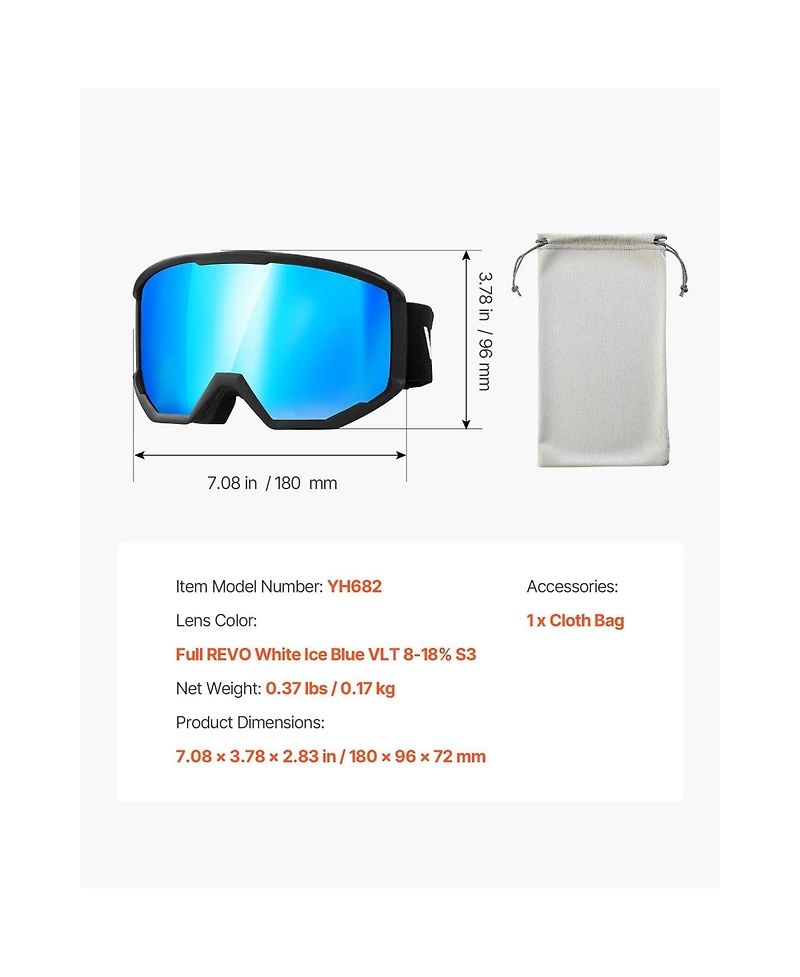 Zeny Ski Goggles, Cylindrical Lens with Revo Coating, Otg Anti fog Snow Goggles for Men Women Youth