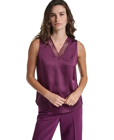 Karl Lagerfeld Paris Women's Sleeveless V-Neck Woven Blouse