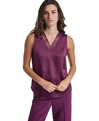 Karl Lagerfeld Paris Women's Sleeveless V-Neck Woven Blouse