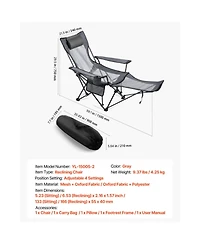 ECHTPeak 4 Adjustable Positions Portable Folding Lounger,Headrest and Foot Rest, Supports 220 lbs, Heavy Duty Camp Chairs for Patio