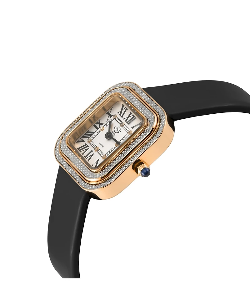 GV2 Women's Bellagio Swiss Quartz Black Italian Leather Strap Diamond Watch