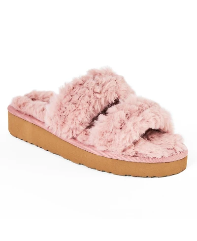 Minnetonka Women's Teddy Two Band Faux Fur Slippers