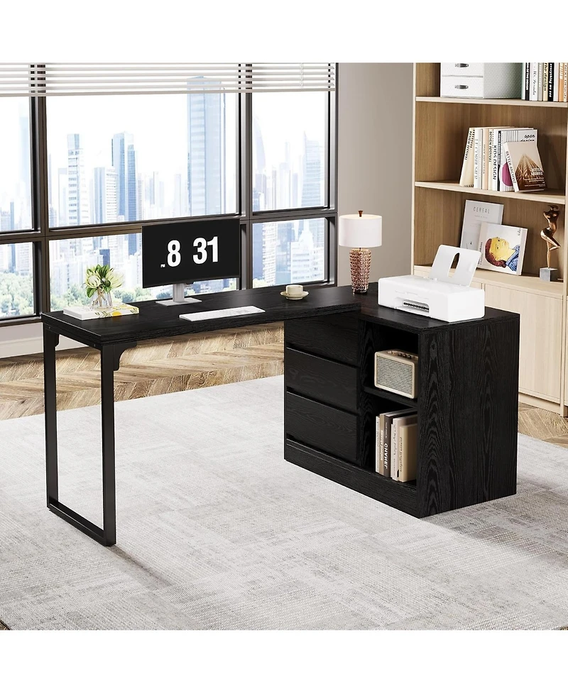 Tribesigns L-Shaped Computer Desk with Drawers and Shelves