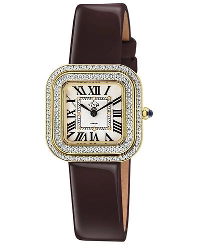 GV2 by Gevril Women's Bellagio Swiss Quartz Burgandy Italian Leather Strap Diamond Watch