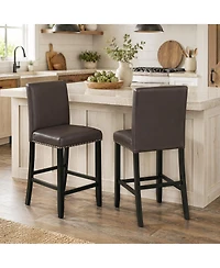 Gymax 2piece Upholstered Bar Stool 25.5'' Counter Height Pvc Leather Accent Bar Chairs