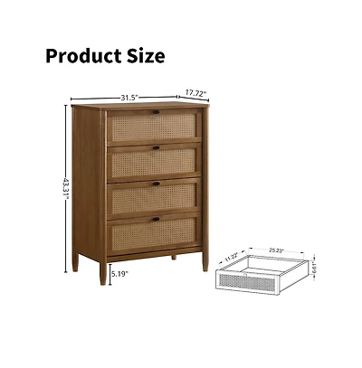 Roundhill Furniture Vichy Wood and Rattan 5-Drawer Chest