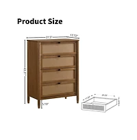 Roundhill Furniture Vichy Wood and Rattan 5-Drawer Chest
