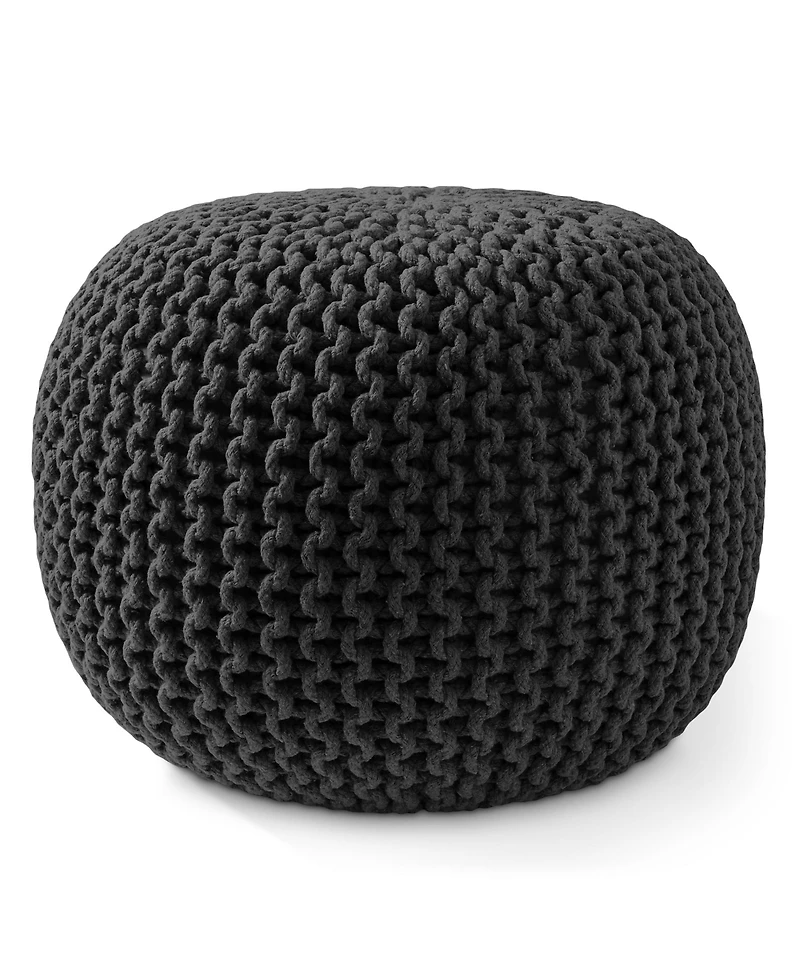 Casafield Round Pouf Ottoman, Navy Blue - 20" Dia x 14.5" High Cotton Knit Foot Stool Boho Floor Pouffe for Living Room