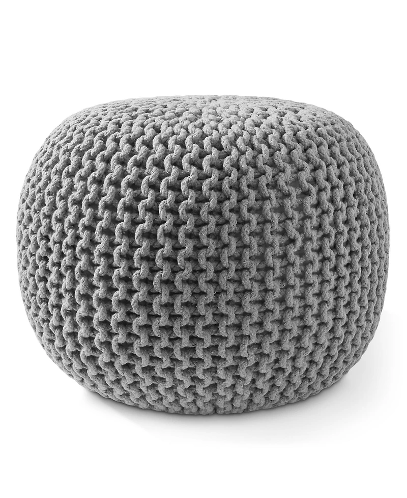 Casafield Round Pouf Ottoman, Navy Blue - 20" Dia x 14.5" High Cotton Knit Foot Stool - Boho Floor Pouffe for Living Room