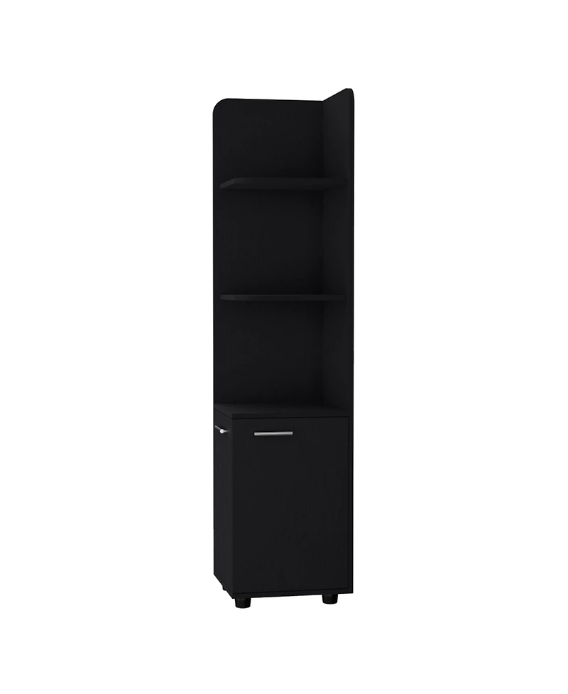Fm Furniture Sunriver Corner Shelf with Cabinet, 3-Tier Shelf, Metal Handles
