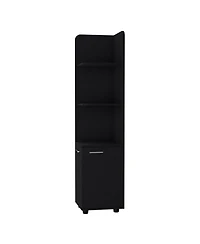 Fm Furniture Sunriver Corner Shelf with Cabinet, 3-Tier Shelf, Metal Handles