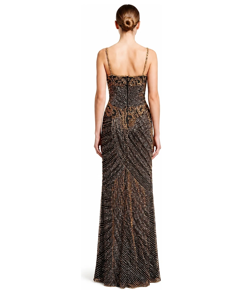 Lara Women's Spaghetti-Strap Beaded Gown with Side Slit
