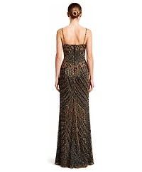 Lara Women's Spaghetti-Strap Beaded Gown with Side Slit