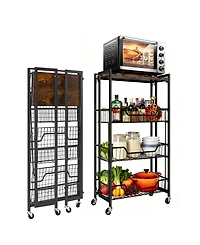 homfan 4-Tier Collapsible Storage Cart Lockable Casters, Heavy Duty, Expands, Pre-Assembled, 100 lbs Capacity. Rolling utility shelf