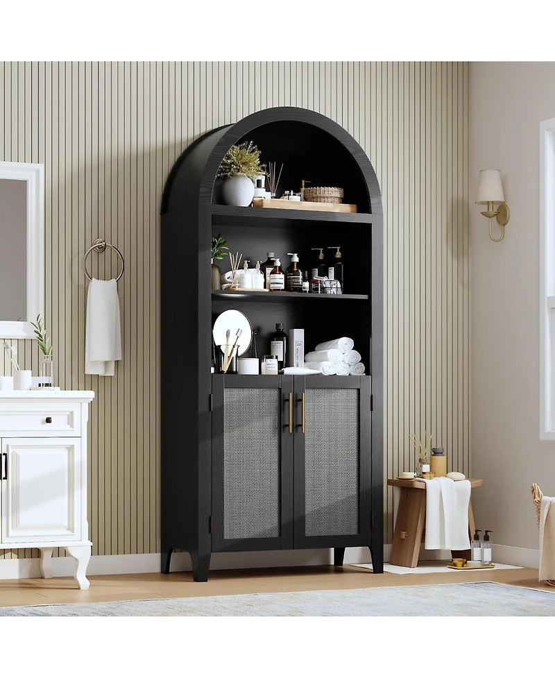 gaomon 5-Tier Open Display Shelf with Rattan Decor, Farmhouse Storage Cabinet for Kitchen