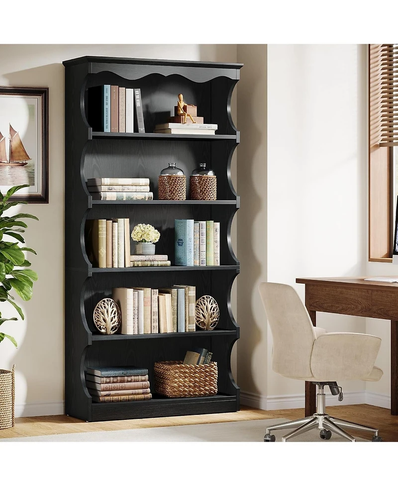 Tribesigns 70" Tall Bookcase: 5-tier open bookshelf with curved-edge design. Wooden display shelves for living room, home office, bedroom