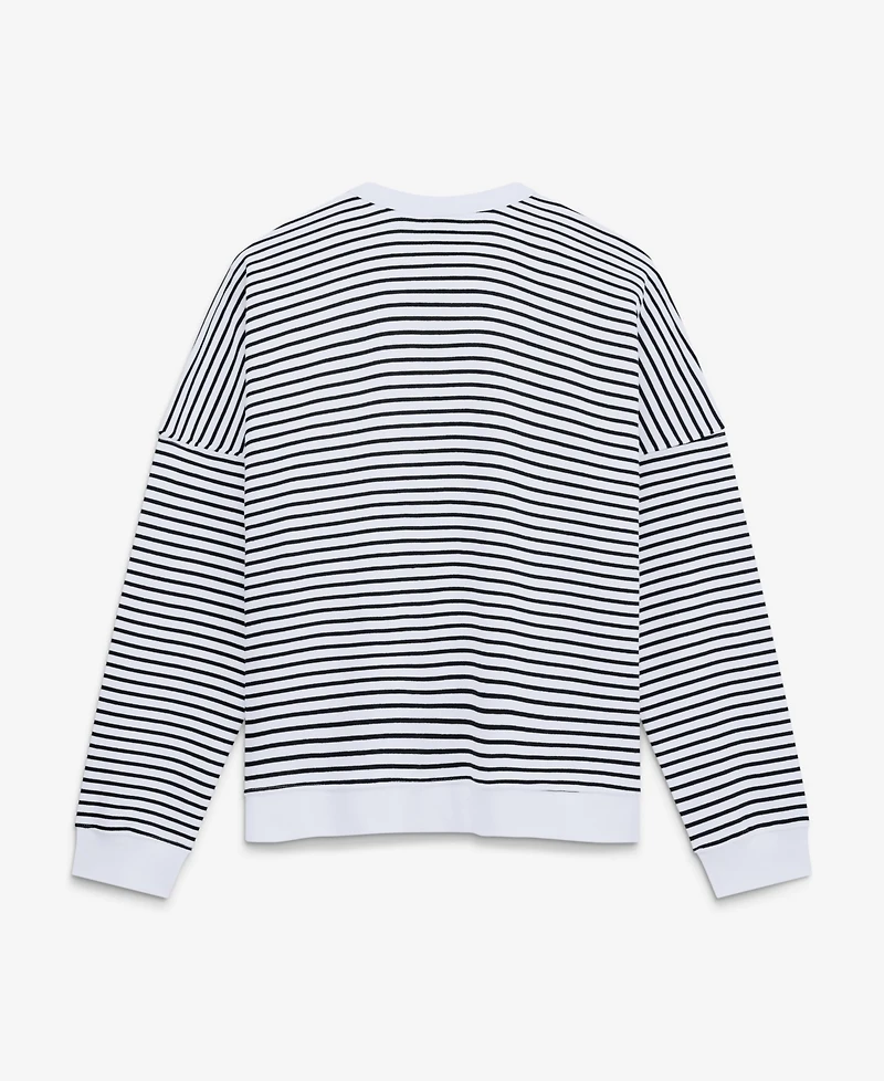 Women's Fanatics White/Black Baltimore Ravens Striped Oversized French Terry Sweatshirt