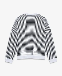 Women's Fanatics White/Black Baltimore Ravens Striped Oversized French Terry Sweatshirt