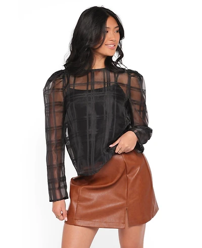 Petal and Pup Women's Peony Sheer Plaid Long Sleeve Top