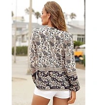 Lascana Women's Floral-Print Long-Sleeve Peasant Blouse