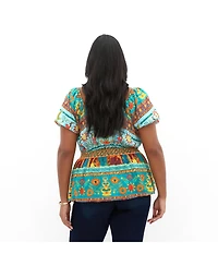 City Chic Plus Amaria Puff-Sleeve Print Tie-Front Top