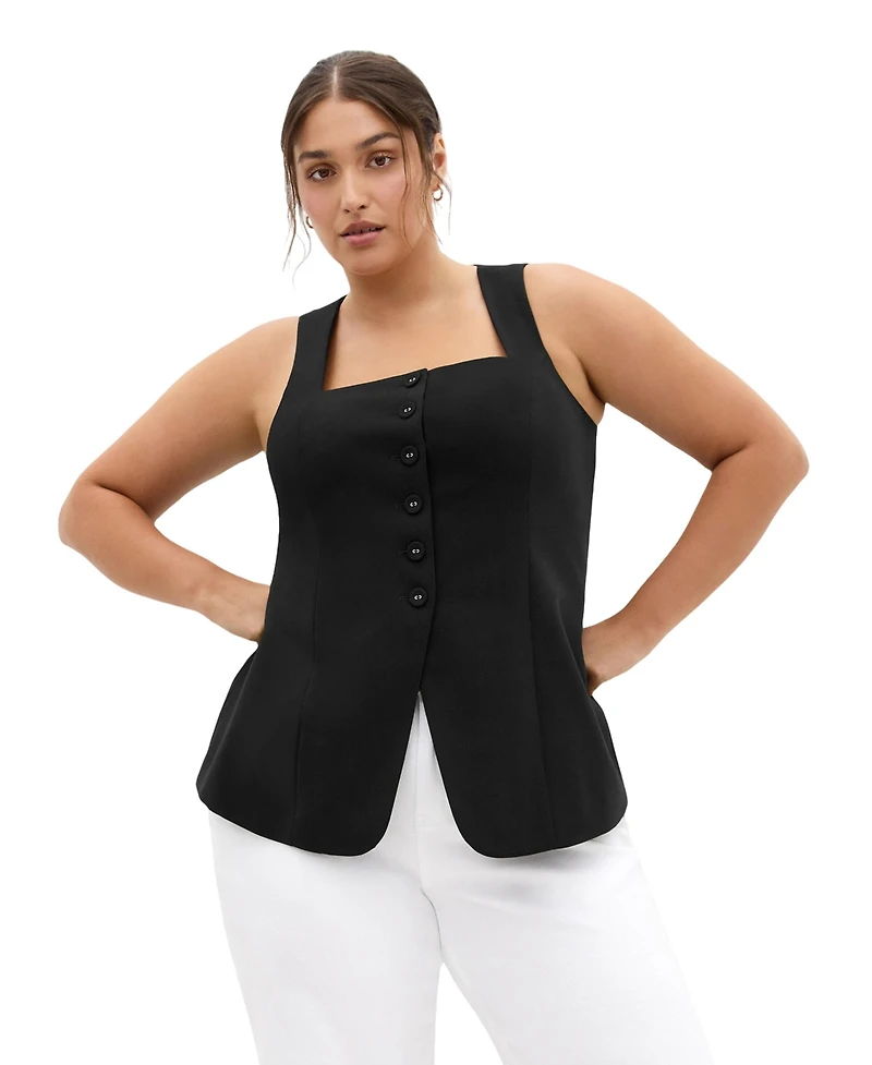 City Chic Plus Jaz Square-Neckline Sleeveless Vest