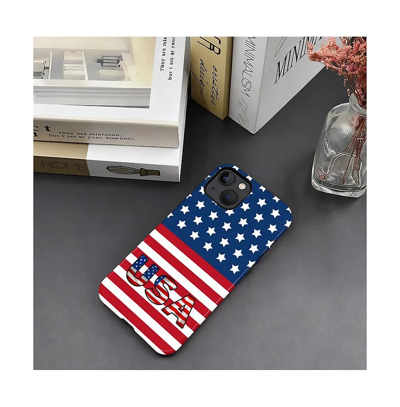 Lisen 2-Layer Usa Flag Phone Case for Apple iPhone 15