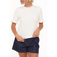 Petal and Pup Women's Emilie Ribbed-Knit Ruffle Short-Sleeve Crewneck Sweater