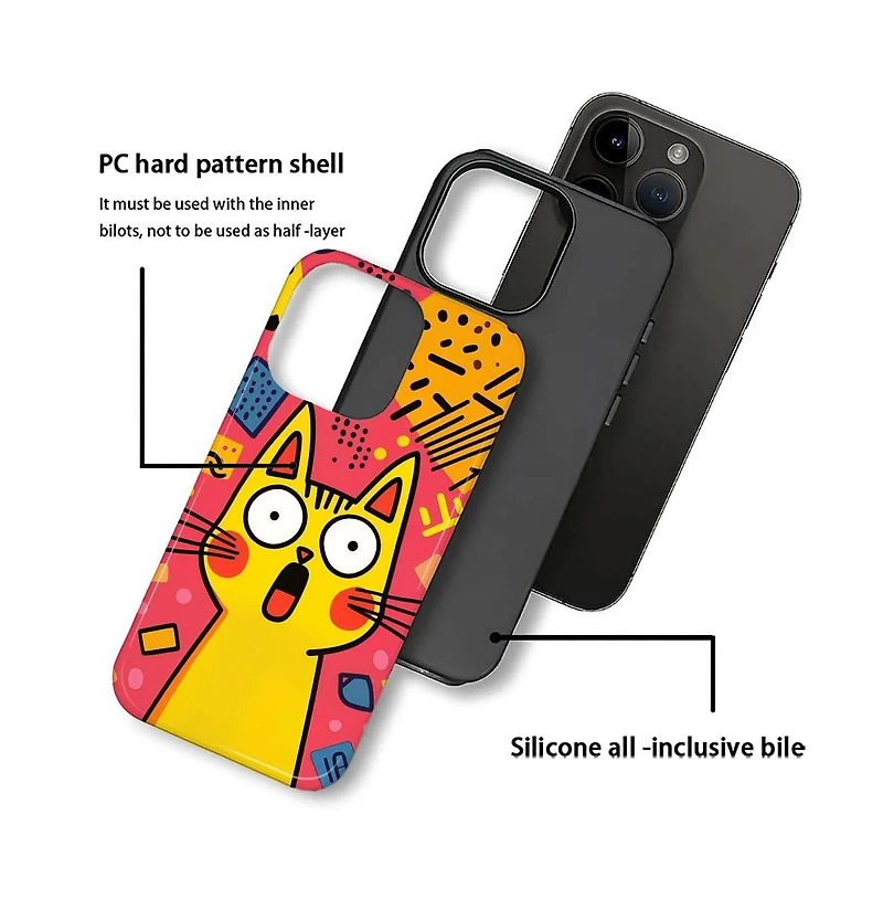 Lisen 2-Layer Shockproof Surprised Cat Phone Case for Apple iPhone 16 Pro Max