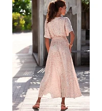 Lascana Women's Flowy Flutter Sleeve V-Neck Maxi Dress