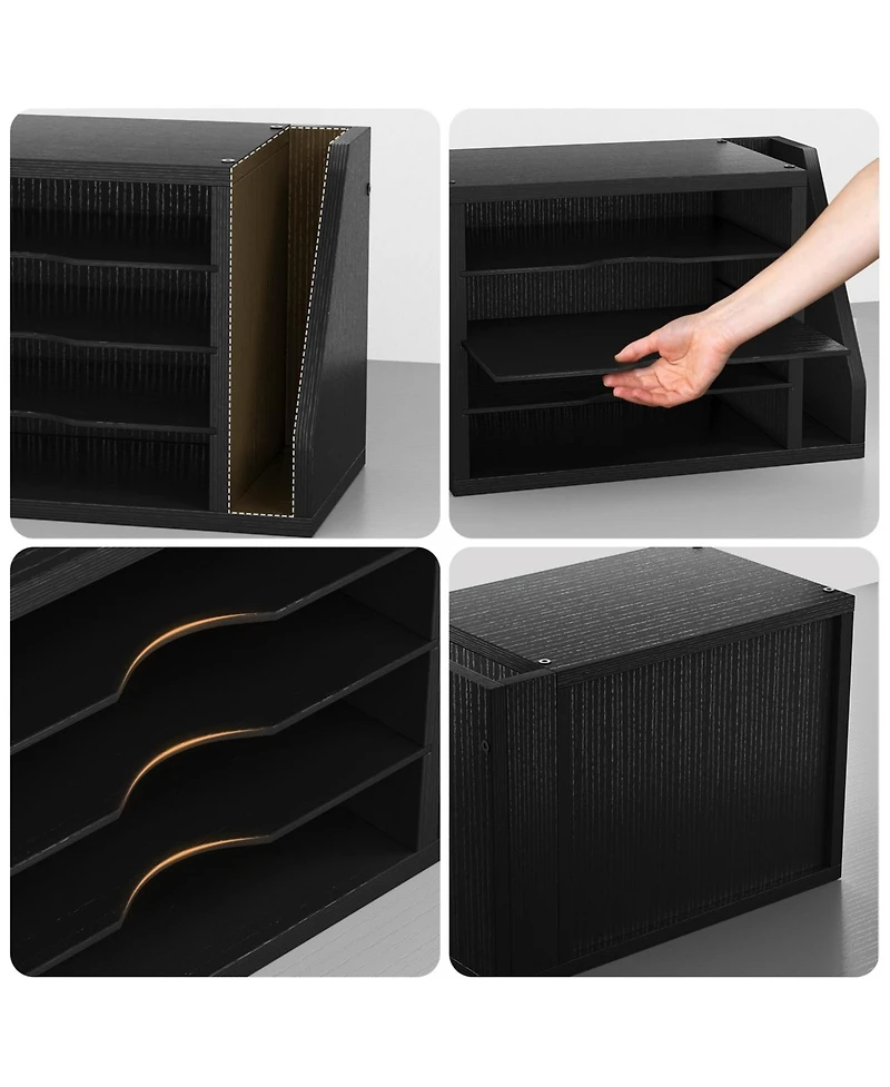 Danrong Wooden Mail Organizer Desk Adjustable Shelves Sorter File Desktop Holder For Home Office