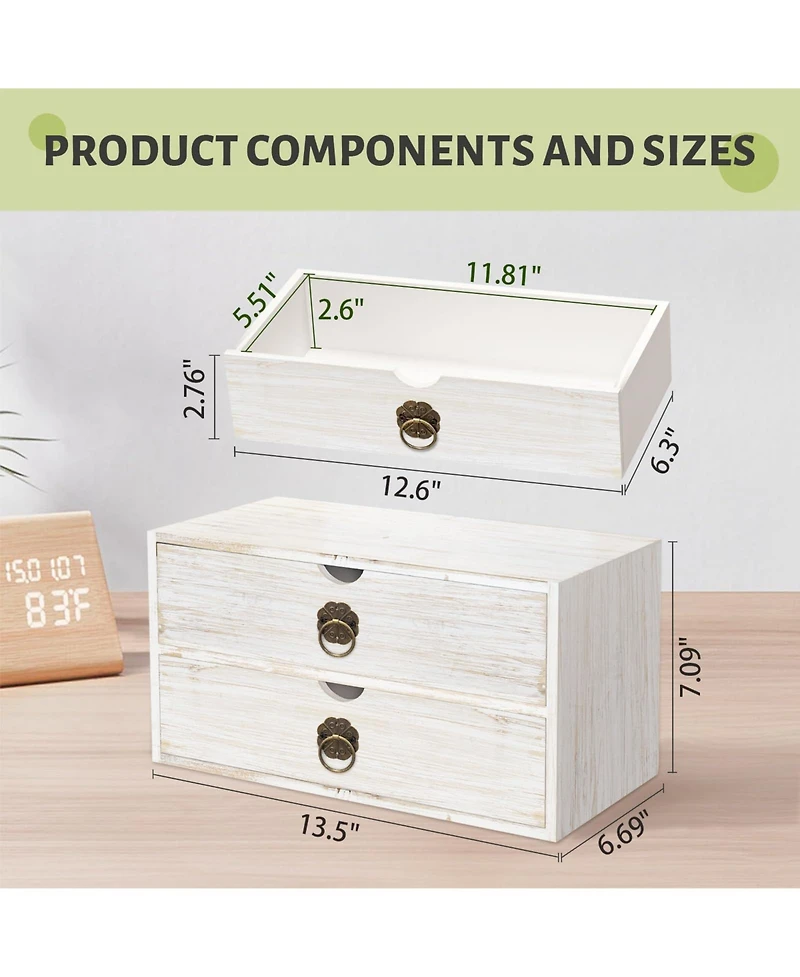 Danrong Wood Drawer Desk Organizer Rustic Desktop Storage For Home Office