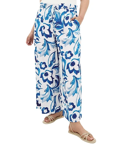 City Chic Plus Resort Print High-Rise Wide-Leg Pants