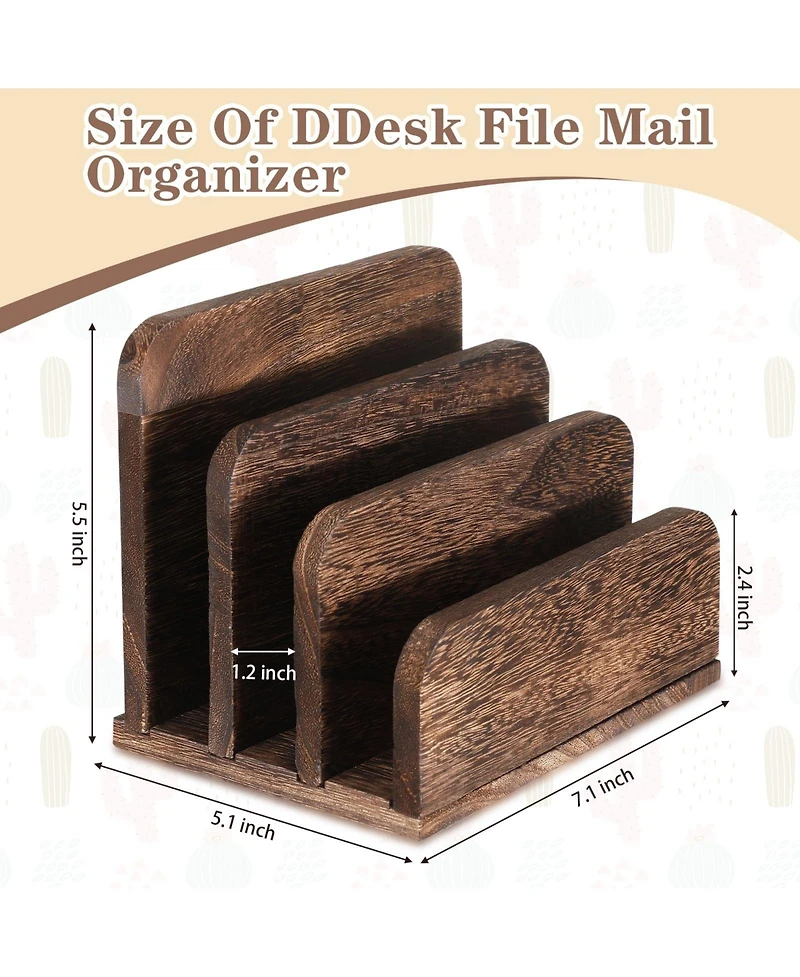 Danrong Wooden Desk Mail Organizer 3 Slots Removable Compartments File Paper Storage