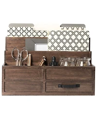 Danrong Rustic Wood Desktop Mail Organizer With Drawer Pen Holder