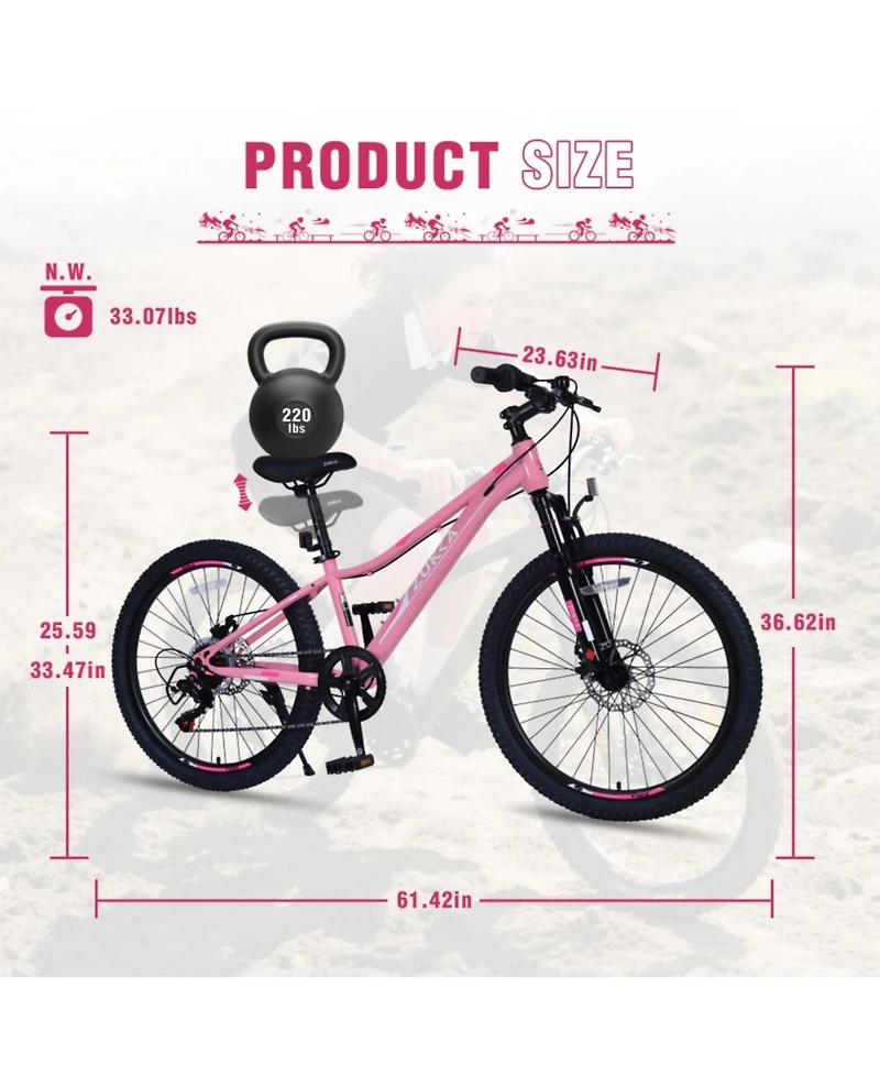 ECHTPeak 24 Inch 6-Speed Mountain Bike for Kids Boys and Girls