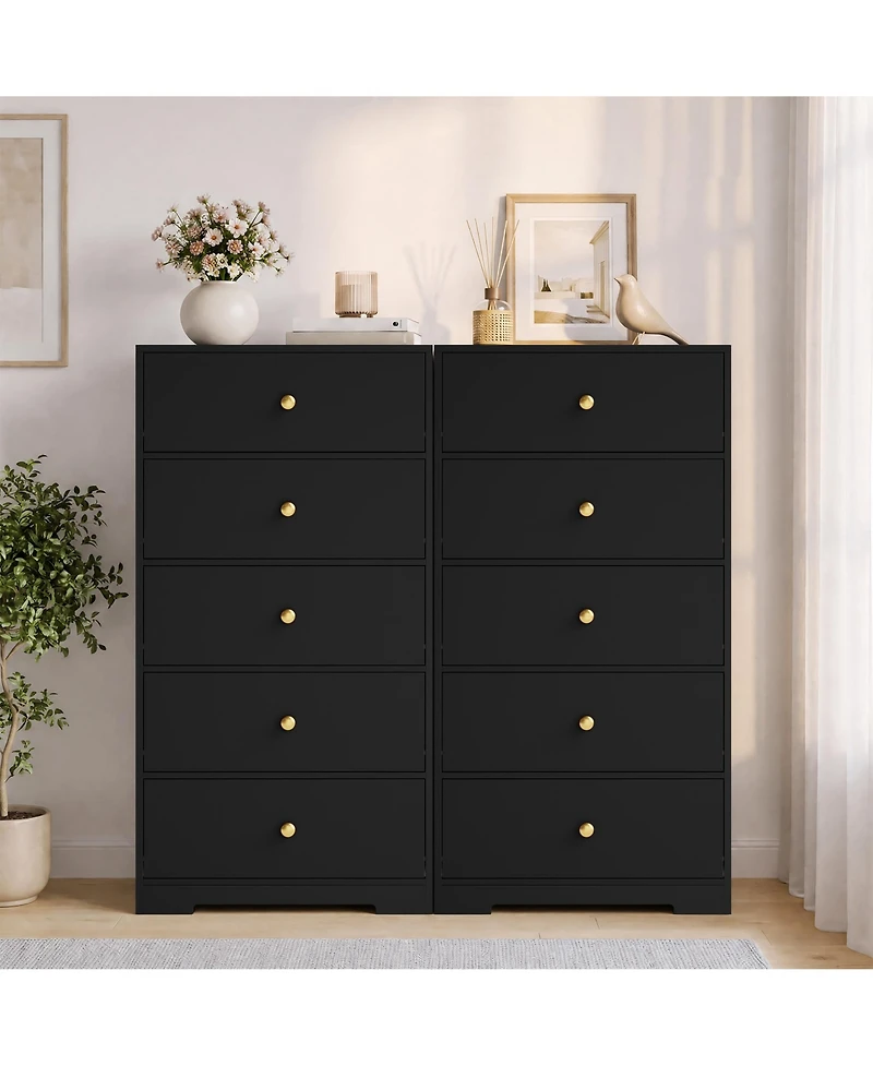 homfan 5-Drawer Tall Chest of Drawers, 45.3 Inch Dresser Cabinet with Waterproof Finish & Smooth Drawer Glides, Bedroom Clothes Storage Organizer