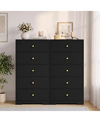 homfan 5-Drawer Tall Chest of Drawers, 45.3 Inch Dresser Cabinet with Waterproof Finish & Smooth Drawer Glides, Bedroom Clothes Storage Organizer